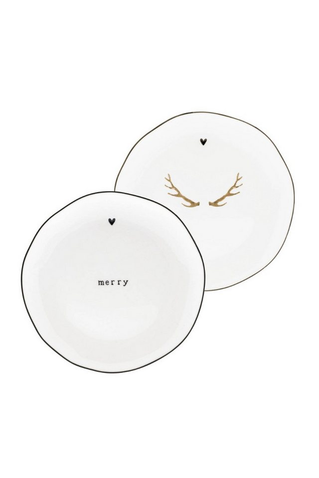 Bastion Collections Geschirr-Set Bastion Collections Beistellteller 2er Set - MERRY & DEER - weiß von Bastion Collections