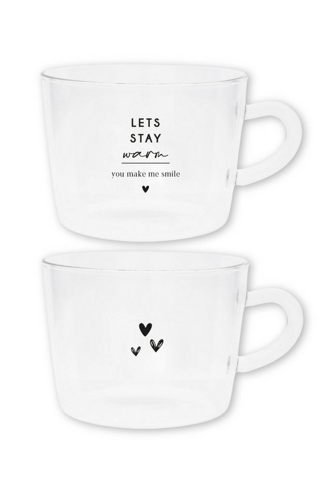 Bastion Collections Geschirr-Set Teeglas mit Henkel 2er Set - LETS STAY/HEARTS - transparent von Bastion Collections