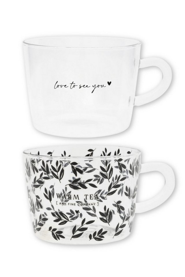 Bastion Collections Geschirr-Set Teeglas mit Henkel 2er Set - WARM TEA & LOVE TO SEE YOU - transparent von Bastion Collections