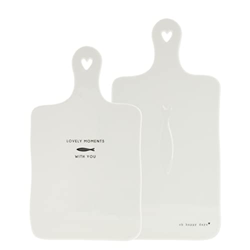 Bastion Collections Schneidebrett Set Fish 2tlg. versch. Größen Keramik Weiss schwarz BC Tray Fish Küche Gedeckter Tisch Schneidebrett von Bastion Collections