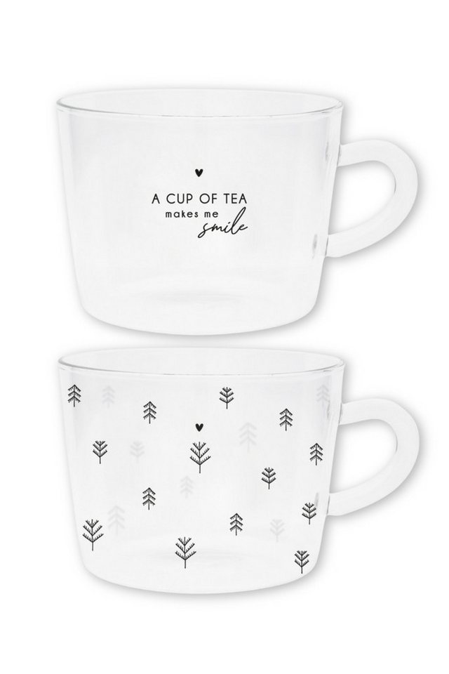 Bastion Collections Teeglas Teeglas mit Henkel 2er Set - CUP OF TEA/TREES - transparent von Bastion Collections