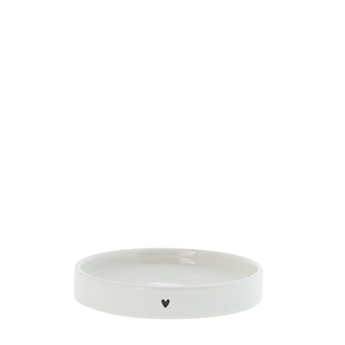 Bastion Collections Untersetzer rund Little Heart Keramik Weiss schwarz handbemalt D12 H2cm BC Tray Round Keramikuntersetzer Bad- und Küchen Accessoires, 12x2cm von Bastion Collections