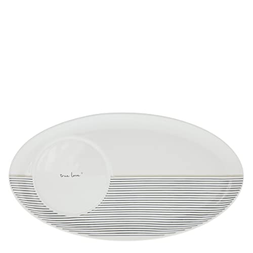 Platte oval Stripes true love Keramik weiss schwarz Keramikgeschirr BC Plate oval Untertasse gedeckter Tisch Küche von Bastion Collections