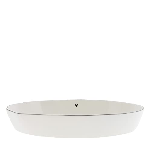 Bastion Collections Servierplatte Schale oval little Heart Keramik weiss schwarz Keramikgeschirr BC gedeckter Tisch Küche, LI/OVAL DISH 001BL von Bastion Collections