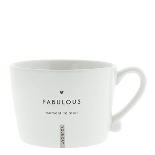 Tasse mit Henkel FABULOUS moment to start Keramik weiß schwarz Keramiktasse Geschirr Küche gedeckter Tisch BC Cup von Bastion Collections