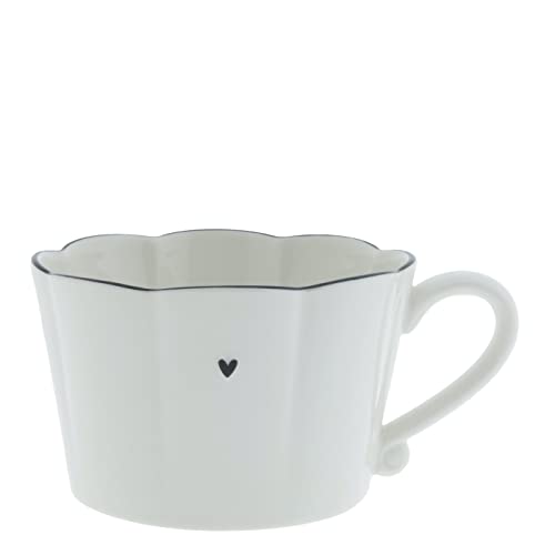 Bastion Collections Tasse mit Henkel Ruffle Heart Keramik weiss schwarz Keramiktasse Geschirr Küche gedeckter Tisch BC Cup von Bastion Collections