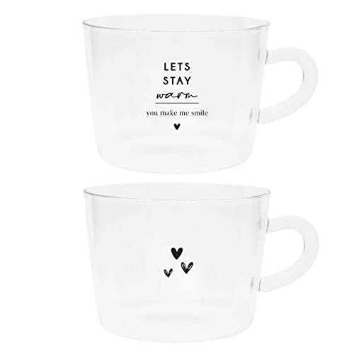 Teeglas-Set Hearts & LETS STAY Glas klar schwarz bedruckt 2tlg. versch. Motive gedeckter Tisch Küche von Bastion Collections