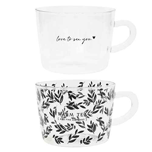 Teeglas-Set Warm Tea & love to see you Glas klar schwarz bedruckt 2tlg. versch. Motive gedeckter Tisch Küche von Bastion Collections