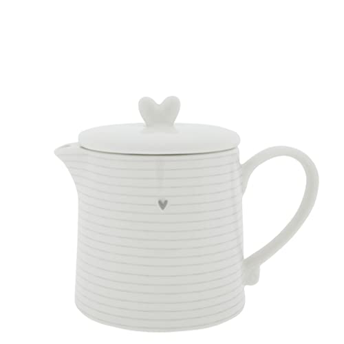 Teekanne Stripes little Heart Keramik weiss grau BC Teapot Küche Aufbewahrung gedeckter Tisch von Bastion Collections