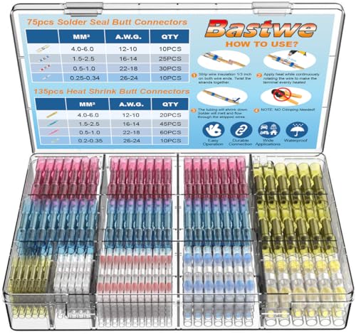 Bastwe 210PCS Druckfreier Lötring-Kabelverbinder Stoßverbinder Schrumpfschlauch für schnelle Kabelspleißung, wasserdichtem Kabelschutz und wärmeisoliertem Anschluss Bastwe 210PCS Druckfreier Lötring-Kabelverbinder Stoßverbinder Schrumpfschlauch für schnelle Kabelspleißung, wasserdichtem Kabelschutz und wärmeisoliertem Anschluss von Bastwe