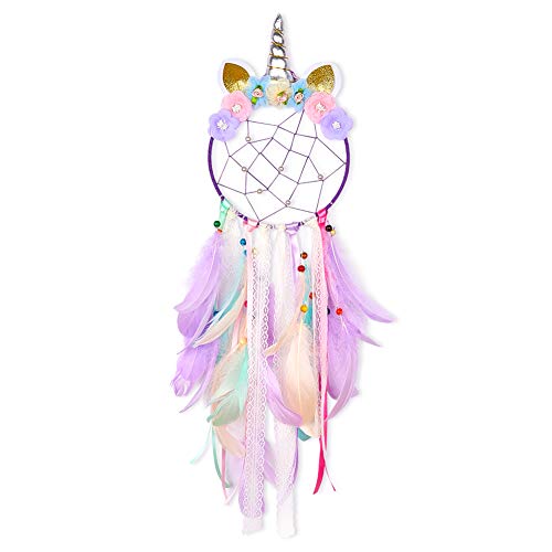 Basumee Kinder Traumfänger Einhorn Dreamcatcher Handgemachter Einhornform Traumfänger fur Kinderzimmer Deko 20x72 cm aus Metallring und Feder… von Basumee