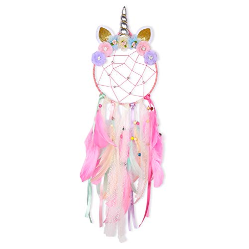 Basumee Kinder Traumfänger Einhorn Dreamcatcher Handgemachter Einhornform Traumfänger fur Kinderzimmer Deko 20x72 cm aus Metallring und Feder… von Basumee