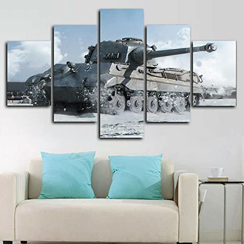 Leinwanddruck 5 Stück Tiger Ii World War 2 Tank Leinwanddruck Wandkunst Poster Gemälde Hd-Druck Raumdekoration Bilder Home Decord Rahmenlos 50x25cm von BatTtx