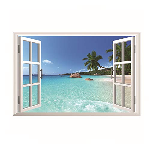 3D gefälschte Fenster Landschaft Strand Landschaft Wandaufkleber Wandbild Kunst Aufkleber von Bata