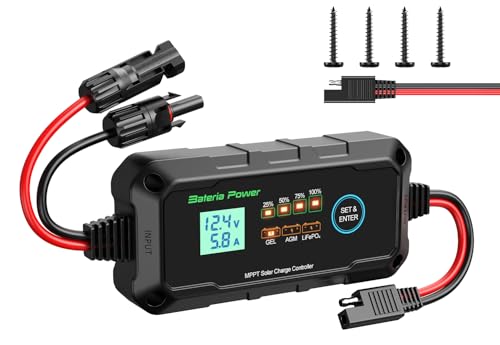 Bateria Power 10A MPPT Solarladeregler 12V MPPT Laderegler Solar mit LED und LCD-Display, Anwendbar auf Versiegeltem Flooded Gel AGM Lithium LiFePO4 Batterie von Bateria Power