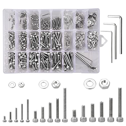 960 Stück Innensechskantkopf-Schrauben aus Edelstahl M2 M3 M4 Sechskantkopf-Schrauben Mutter und Unterlegscheiben Set mit Schraubenschlüssel von Bateya
