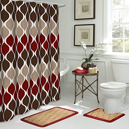 Bath Fusion 15-Piece Bathroom Shower Duschvorhang-Set, Polyester, Clarisse Espresso, 72"x72" von Creative Home Ideas