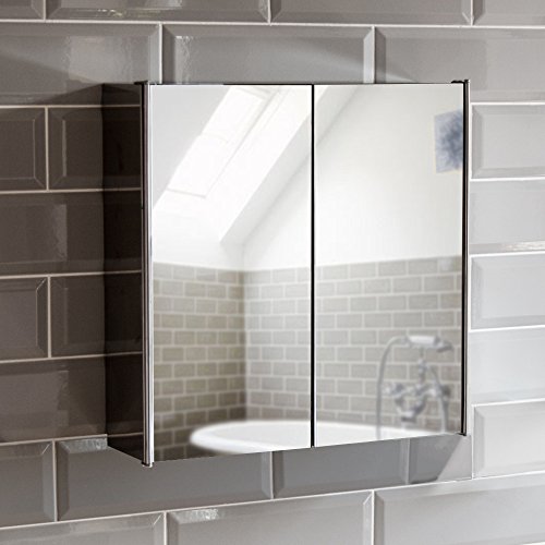 Bath Vida Badspiegelschrank mit 2 Türen aus Rostfreien Stahl, Aufbewahrung, Silber, mit magnetischem Schließmechanismus, 13 x 45 x 45 centimetres von Bath Vida