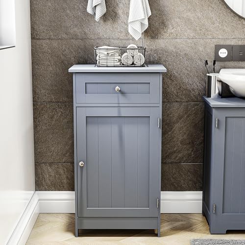 Bath Vida Freistehender Badezimmerschrank mit 1 Tür, 1 Schublade, grau, FSC 100%, H 77 x B 43 x T 34 cm Bath Vida Freistehender Badezimmerschrank mit 1 Tür, 1 Schublade, grau, FSC 100%, H 77 x B 43 x T 34 cm von Bath Vida