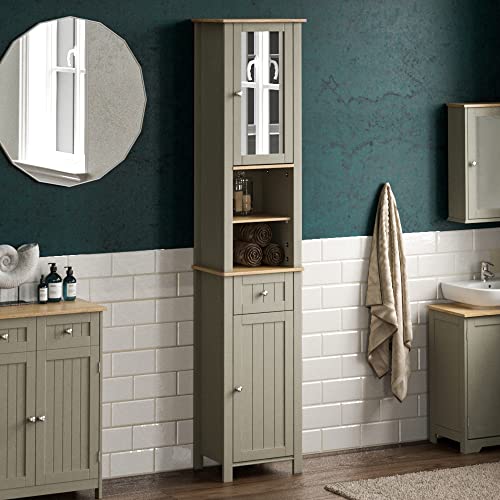 Bath Vida Priano Hoher Badezimmerschrank mit Spiegel, Aufbewahrungsschrank, bodenstehender Hochschrank, Grau von Bath Vida