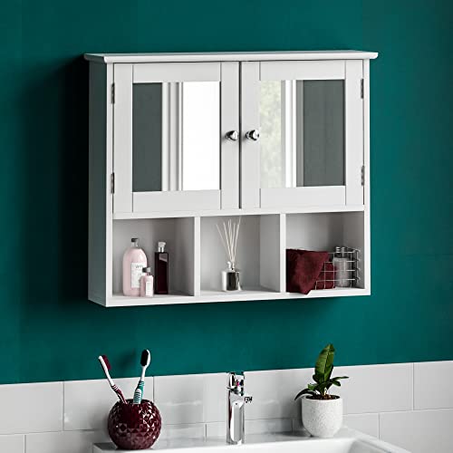 Bath Vida Milano doppelte Tür Badezimmer Spiegelschrank Aufbewahrung Einlegeböden Wand montiert, weiß von Bath Vida