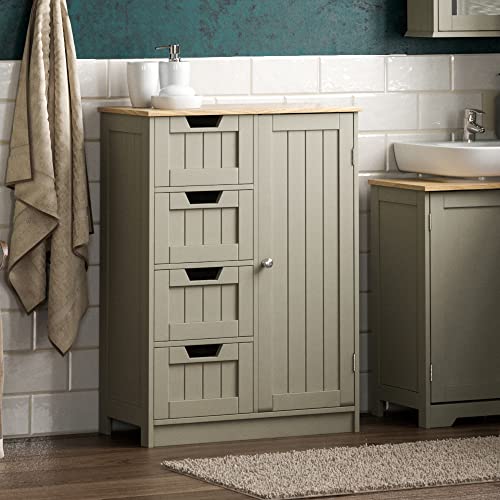 Bath Vida Priano Badezimmerschrank mit 4 Schubladen, 1 Tür, Standschrank, Holz, Grau, Holzwerkstoff, Grey Bathroom 4 Drawer 1 Door Cabinet von Bath Vida