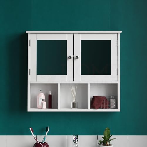 Bath Vida Milano Badezimmer-Spiegelschrank mit 2 Türen, mit Aufbewahrungsfächern, Wandmontage, weiß von Bath Vida