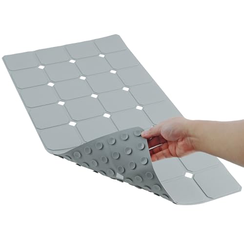 rutschfeste Silikon Badewannenmatte – 70×38 cm Duschmatte mit Saugnäpfen & Abflusslöchern – Weiche Antirutschmatte für Senioren – Ideal fürs Badezimmer – Pflegeleicht & hautfreundlich – Grau von Bathblizz