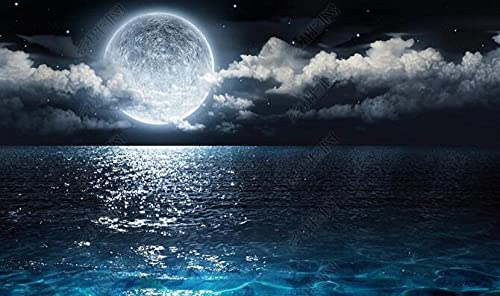 Fototapete 3D Tapete Wandbild Sternenhimmel Mond Meer Meer Nacht Mond Hintergrund Wand-250Cmx175Cm von Bathet