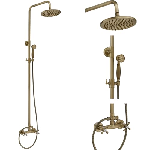 Bathfinesse Antikes Messing Outdoor Duschset, Freiliegendes Rohr-Duschsystem Set, Regendusche Außendusche Features Zwei Griffe Hochdruck, Wandhalterung Bathfinesse Antikes Messing Outdoor Duschset, Freiliegendes Rohr-Duschsystem Set, Regendusche Außendusche Features Zwei Griffe Hochdruck, Wandhalterung von Bathfinesse