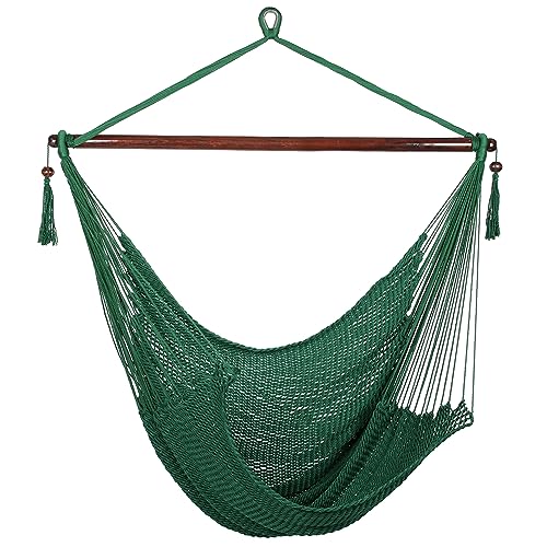 Bathonly Großer Karibischer Hängesessel Mit Spreizstange, bis 150 kg Belastbar, Handgewebt Hängeschaukel, Hängestuhl, für Draußen, Drinnen, Terrasse, Garten, Schlafzimmer, Grün von Bathonly