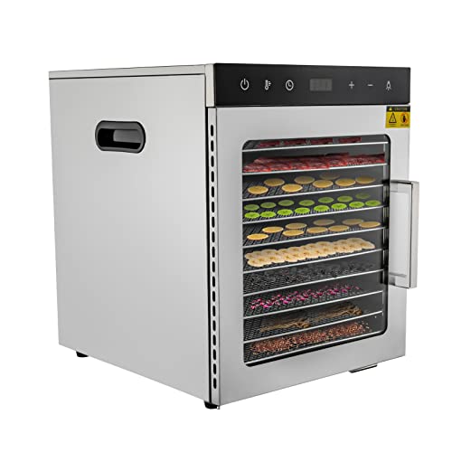 10 Etagen Obsttrockner, 800W Lebensmittel-Dehydrator, Digitaler 24-Stunden-Timer, Dörrgerät aus Edelstahl mit einstellbarer Temperatur von 30-90 °C, Elektrische Lebensmittel-Trockner von Bathrena