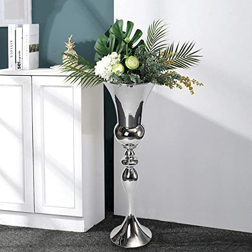 Blumenvase 74cm Eisen Luxus Blumenhochzeit Große Atemberaubende Deko Blumenvasen Vase Hochzeitstisch Bauernsilber Metallvase-Silber von Bathrena