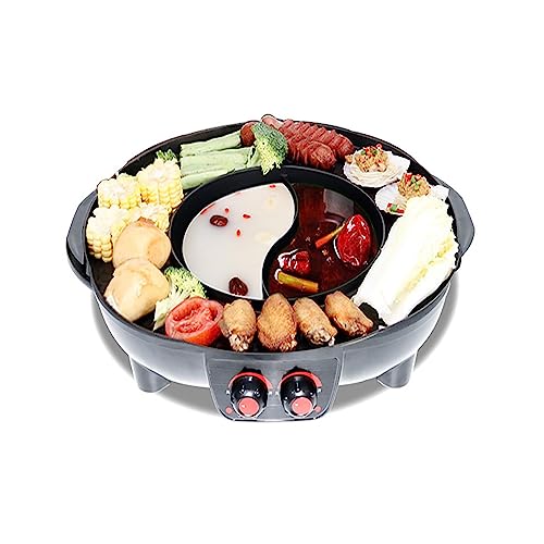 Elektrisch Barbecue Hotpot|2100W 2-in-1-Grill-Hot-Pot-Ofen Ofengrill Rauchfreier Hotpot Machine BBQ|Teppanyaki-Pfannensuppe Multifunktionaler Teppanyaki-Grill|Antihaft-Backform von Bathrena