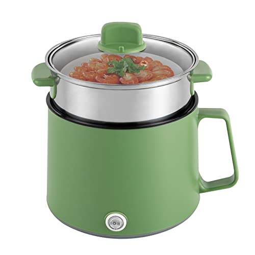 Elektrische Hot Pot und Dampfgarer, 1.7L Tragbare Mini Antihaft Multikocher, Ramen Kocher, Leistungssteuerung für Stir Fry, Steak, Pasta, Ramen-Kocher Wohnheim (Grün) von Bathrena