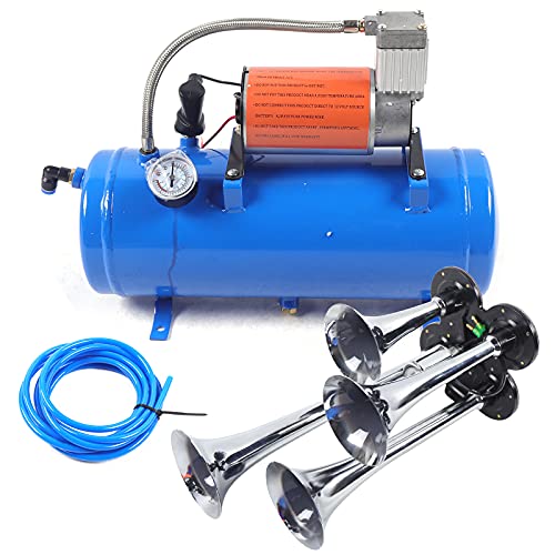 Luftkompressor, Air Horn Kit 6L, Druckluft Kompressor - Kompressoren mit 150 PSI 12V 6L Luft Kompressor Kompressor 4 Trompete von Bathrena