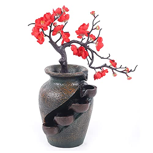 Vase Zimmerbrunnen Wasserfall Tischbrunnen-Wohnkultur-Wasserbrunnen mit Rollenden Kugelpflanzen Wasserrad für Geschenkraumdekoration-30 x 18 x 40 cm von Bathrena