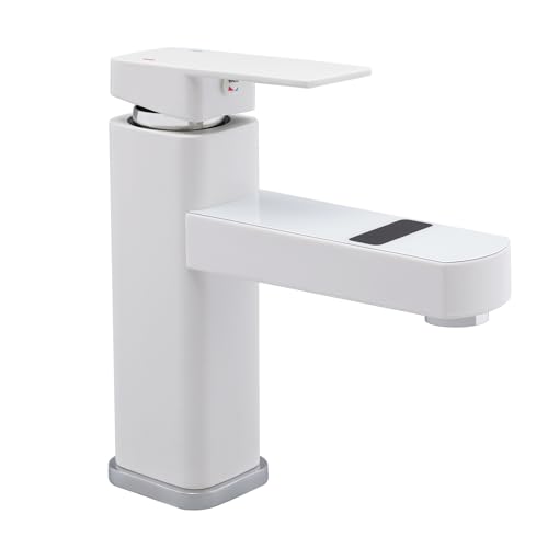 Wasserhahn Bad - LED Digitaler Waschtischarmatur Wasserhahn Bad Waschbecken Mischbatterie Einhebel - G1/2" Schnittstelle Waschbecken Armaturen (Weiß) von Bathrena