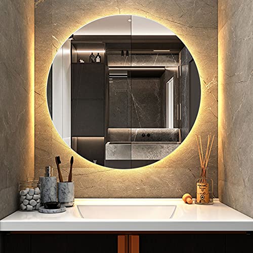 Bathroom mirror Spiegel Mit Hintergrundbeleuchtung, Runder Kosmetikspiegel Mit Lichtern, LED-beleuchteter IP64 Wasserdichter Badezimmerspiegel, Wandspiegel (Color : Warm Light 3200k, Size : 60x60cm) von Bathroom mirror