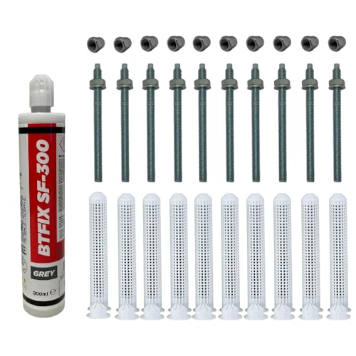 BATIFIX Schwerlast-Montageset I M10x130 Ankerstangen verzinkt + Siebhülsen inkl. Injektionsmörtel und Hutmuttern I Schwerlast-Anker I Schwerlast-dübel (Verzinkter Stahl, M10 x 130 mm) von BATIFIX