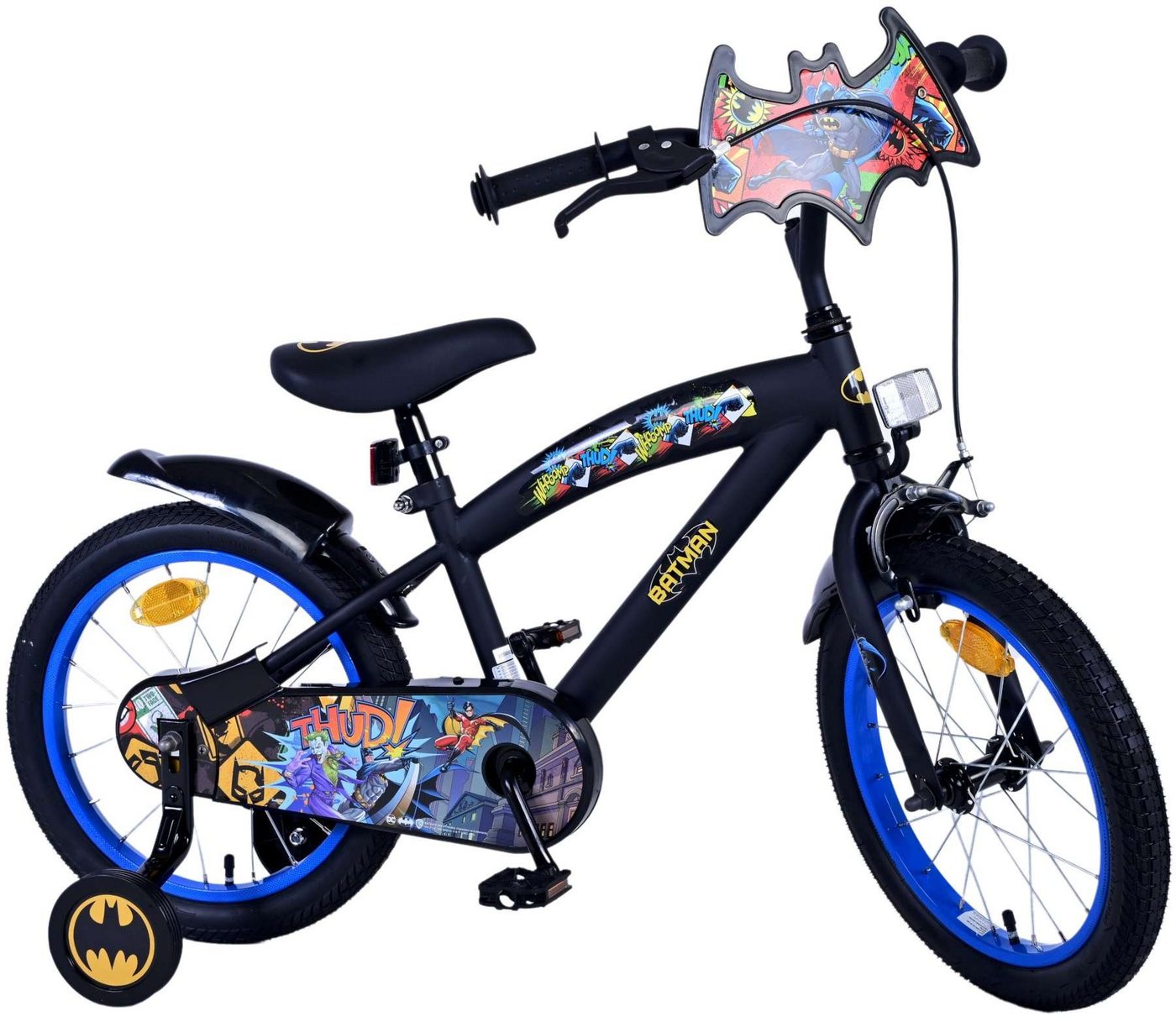 Batman Kinderfahrrad Jungen - 12, 14 oder 16 Zoll - Schwarz - bis 60 kg - Rücktrittbremse, 85% zusammengebaut, 3 - 6 Jahre, Stahlfelgen von Batman