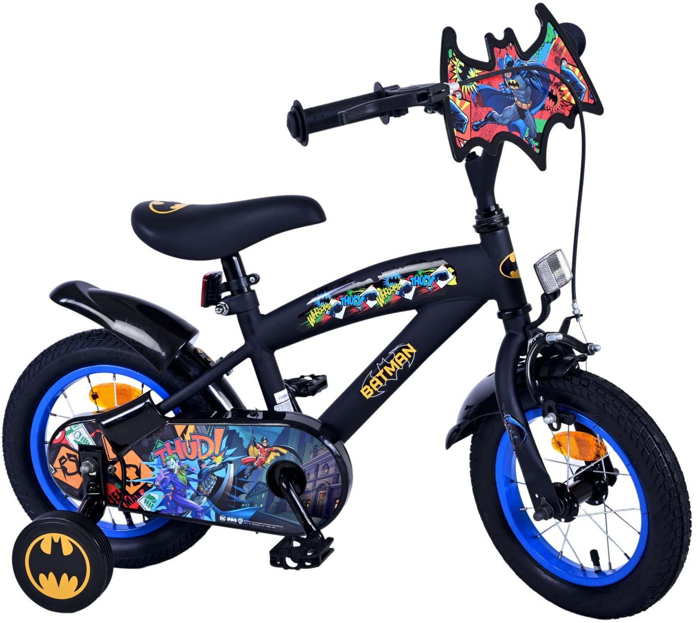 Batman Kinderfahrrad Jungen - 12, 14 oder 16 Zoll - Schwarz - bis 60 kg - Rücktrittbremse, 85% zusammengebaut, 3 - 6 Jahre, Stahlfelgen von Batman