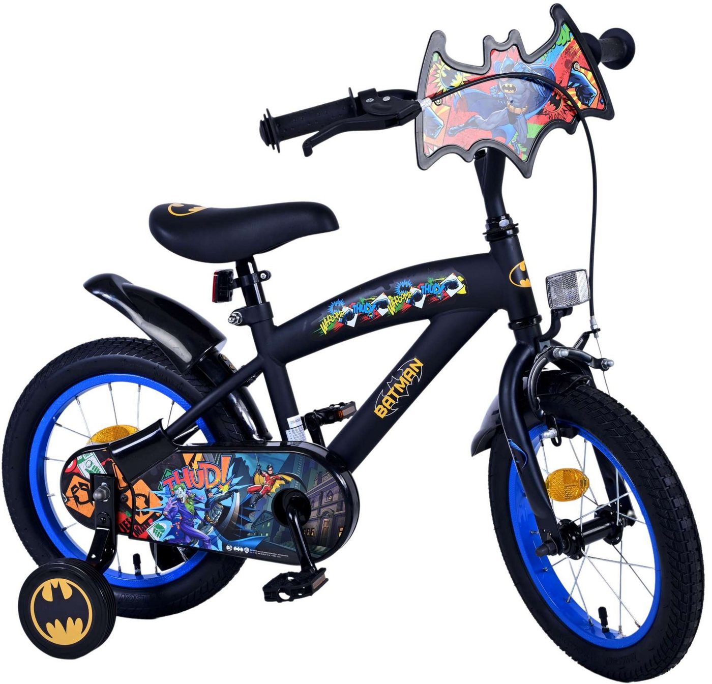 Batman Kinderfahrrad Jungen - 12, 14 oder 16 Zoll - Schwarz - bis 60 kg - Rücktrittbremse, 85% zusammengebaut, 3 - 6 Jahre, Stahlfelgen von Batman