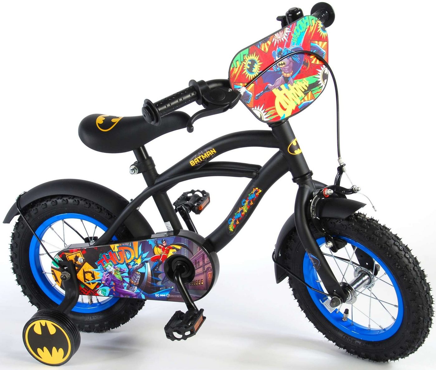 Batman Kinderfahrrad Jungen - in verschiedenen Größen - Schwarz - 85% zusammengebaut, bis 60 kg, Luftbereifung, einstellbare Lenkerhöhe, Rücktrittbremse von Batman