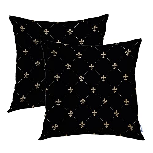 Batmerry Black French Fleur De Lis Throw Pillow Covers,Golden Pastoral Flowers Decorative Pillow Covers Digital Printing Blended Fabric for Couch Sofa Bed Invisible Zipper 18X18 In von Batmerry