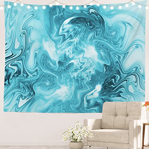 Batmerry Blue Abstract Marble Tapestry,Aqua Modern Wall Art Hanging Decoration Polyester Fiber White Ruffled Around for Dorm Room Bedroom Living Room, 51.2x59.1 inches von Batmerry