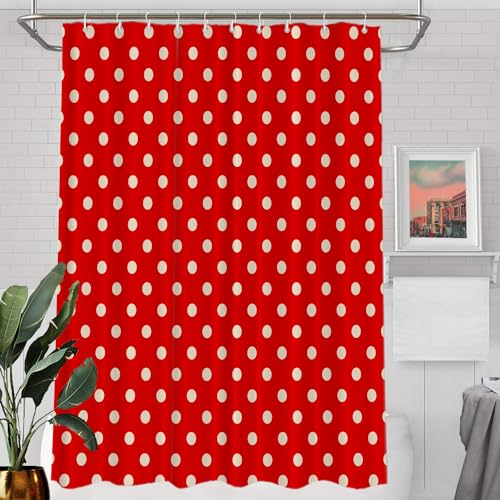 Batmerry Duschvorhang, Retro-Design, gepunktet, Beige, abstrakte Badezimmerdekoration, Polyesterfaser, Kunststoffringe, schnelltrocknend, wasserdicht, für Badewannen/Badezimmer, 182,9 x 152,4 cm, Rot Batmerry Duschvorhang, Retro-Design, gepunktet, Beige, abstrakte Badezimmerdekoration, Polyesterfaser, Kunststoffringe, schnelltrocknend, wasserdicht, für Badewannen/Badezimmer, 182,9 x 152,4 cm, Rot von Batmerry