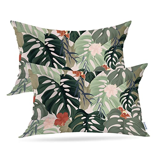 Batmerry Green Tropical Banana Leaves Throw Pillow Covers,Hibiscus Decorative Pillow Covers Digital Printing Blended Fabric for Couch Sofa Bed Invisible Zipper 12X20 in Batmerry Green Tropical Banana Leaves Throw Pillow Covers,Hibiscus Decorative Pillow Covers Digital Printing Blended Fabric for Couch Sofa Bed Invisible Zipper 12X20 in von Batmerry