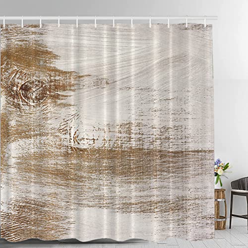 Batmerry Holzbrauner Abstrakter Duschvorhang, schickes braunes weiÃŸes Design, Duschvorhang, wasserdichter Stoff-Duschvorhang für Badezimmer mit 183,9 x 182,9 cm. von Batmerry
