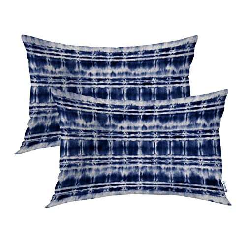 Batmerry Indigo Navy Blue Decorative Pillowcases, 20X26 Inch Blue Shibori Abstract Tie Dye Striped Navy Indigo Double Sided Bedroom Pillow Lumbar 20 x 26 Inches(Set of 2) von Batmerry